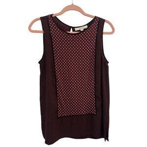 LOFT Size S Burgundy Black Geometric Mixed Print Sleeveless Blouse Rayon Shell